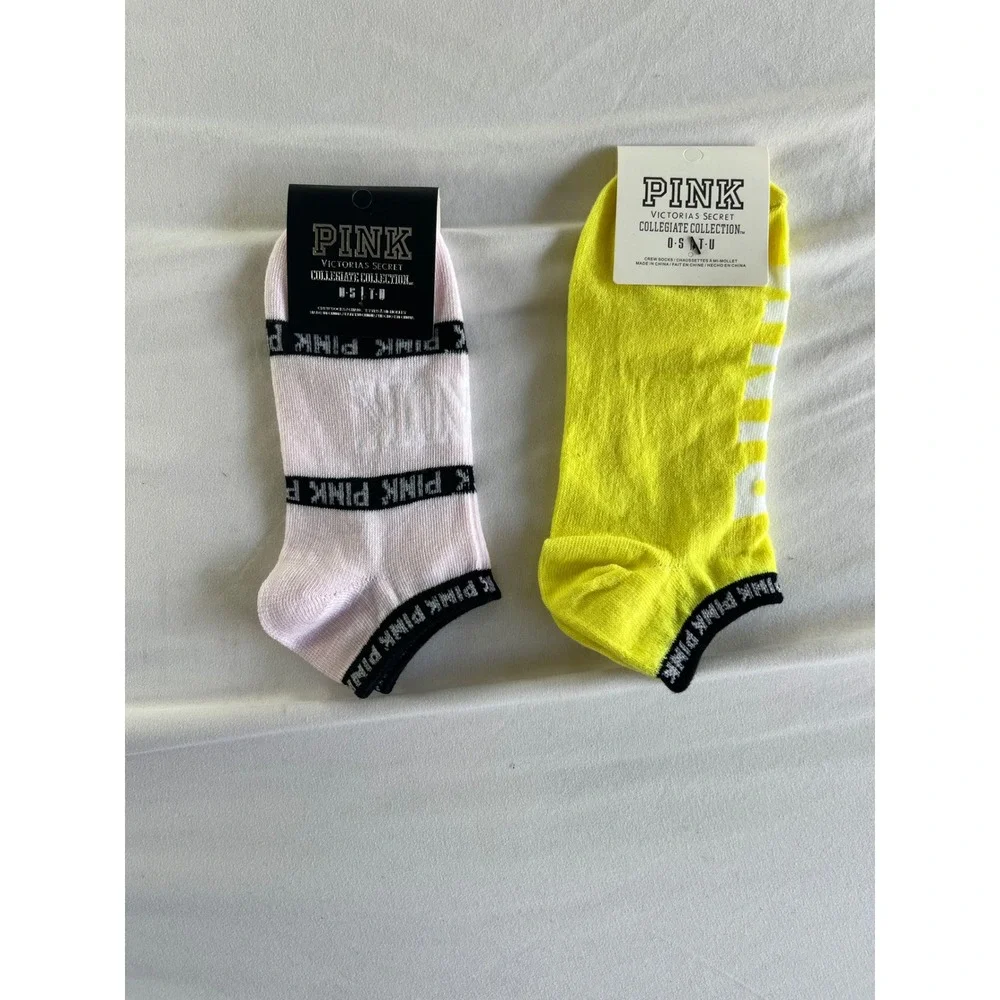 Victoria's Secret‎ PINK Collegiate Collection Ankle Socks 2 Pairs Neon Yellow